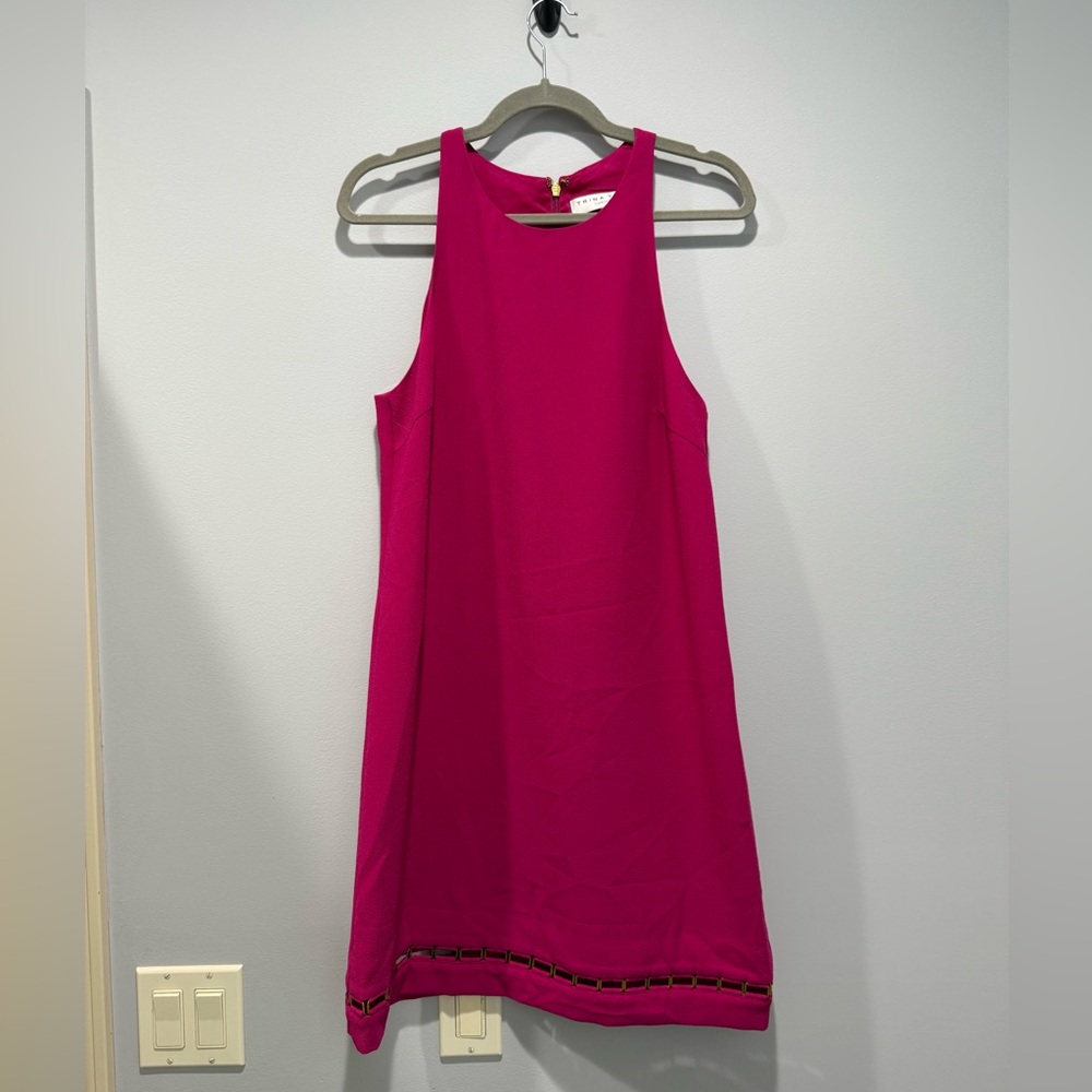 Trina Turk Vibrant Pink high neck shift Dress with cutout hem